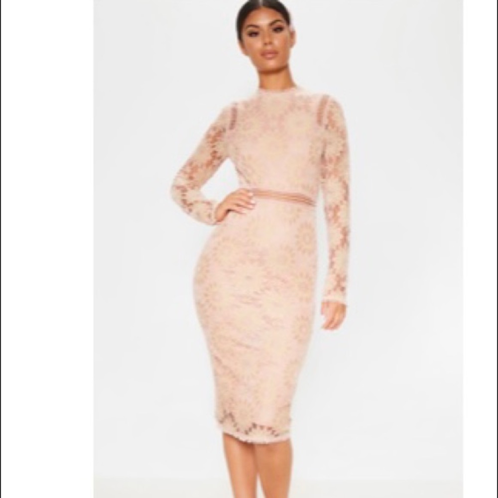 PLT PINK LACE WEDDING GUEST DRESS